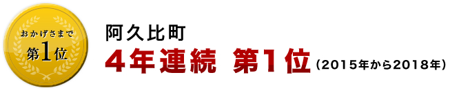 阿久比町　２０１５年から２０１８年　４年連続第１位